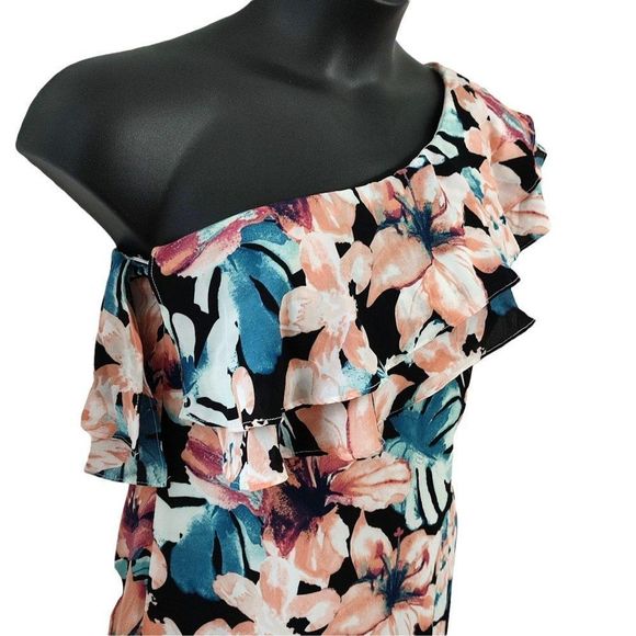Olivaceous One Shoulder Floral Mini Dress Black - Picture 3 of 4